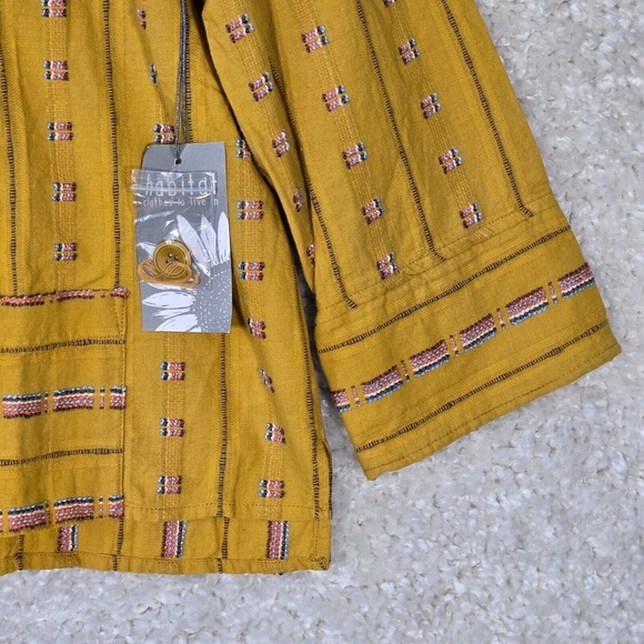 Habitat Clothes Top Womens Medium Yellow Button Up Long Sleeve Geometric - Picture 2 of 14